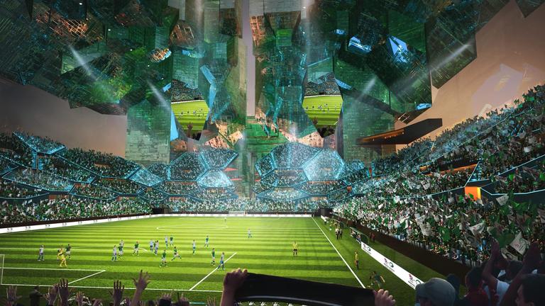 Das Neom Stadium in der noch komplett neu zu errichtenden Linien-Stadt Neom soll Platz für 46.010 Menschen haben. | Medienfotos "Saudi 2034 bid" Das Neom Stadium in der noch komplett neu zu errichtenden Linien-Stadt Neom soll Platz für 46.010 Menschen haben.