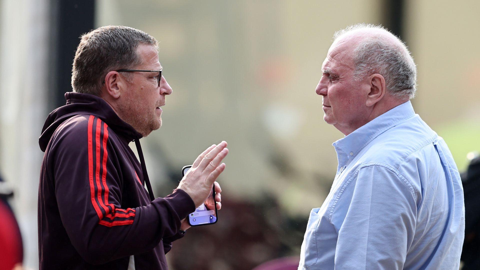 FC-Bayern-Sportvorstand Max Eberl und FCB-Ehrenpräsident Uli Hoeneß | picture-alliance/dpa