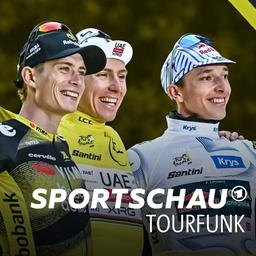 Von links: Jonas Vingegaard, Tadej Pogacar und Florian Lipowitz auf dem Podest der Tour de France 2025