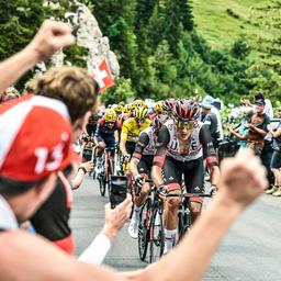 Das Peloton auf der 9.Etappe 2022 von Aigle nach Chatel les Portes du Soleil