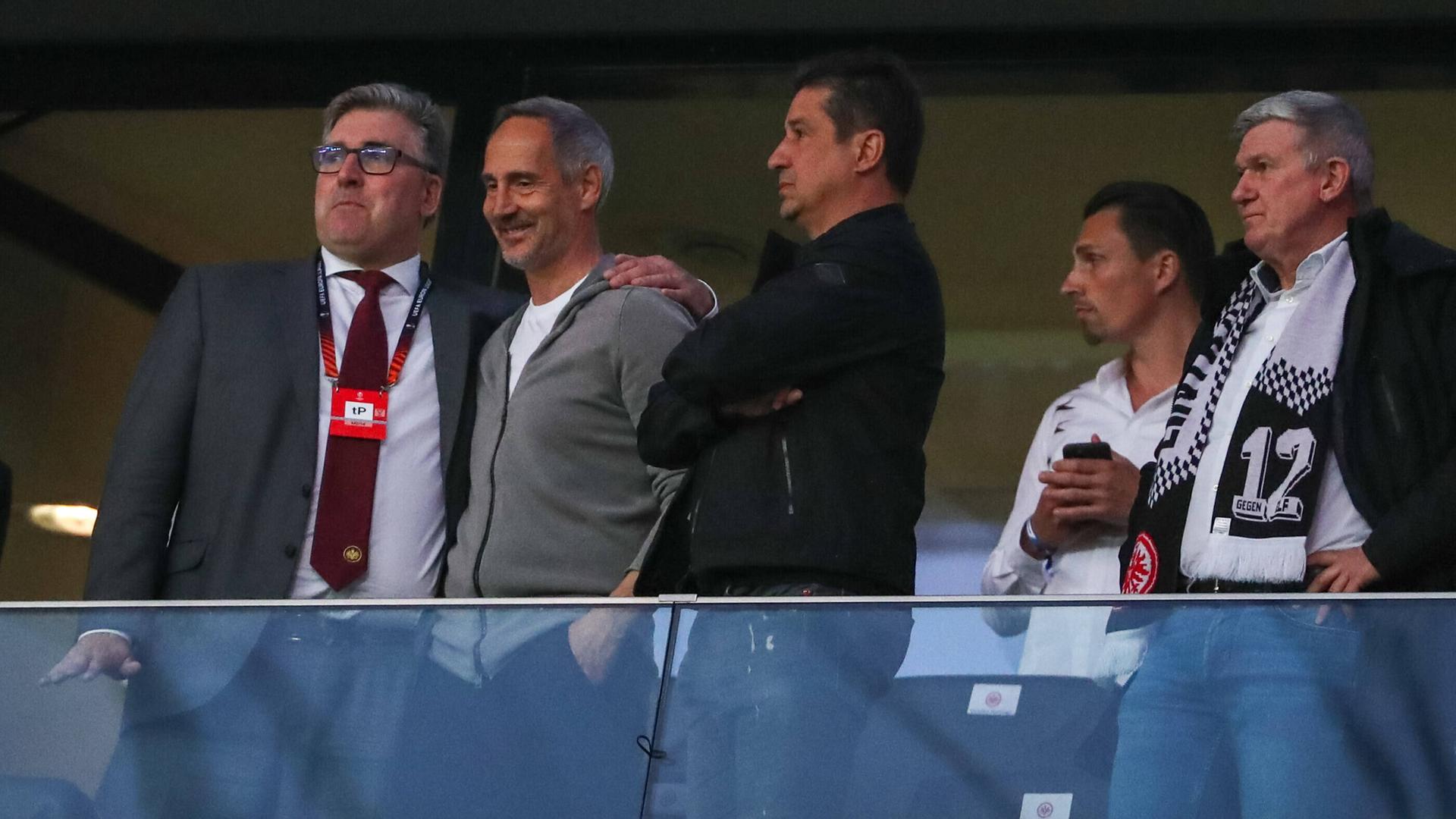 Eintracht-Vorstandssprecher Axel Hellmann und Trainer Adi Hütter. | IMAGO