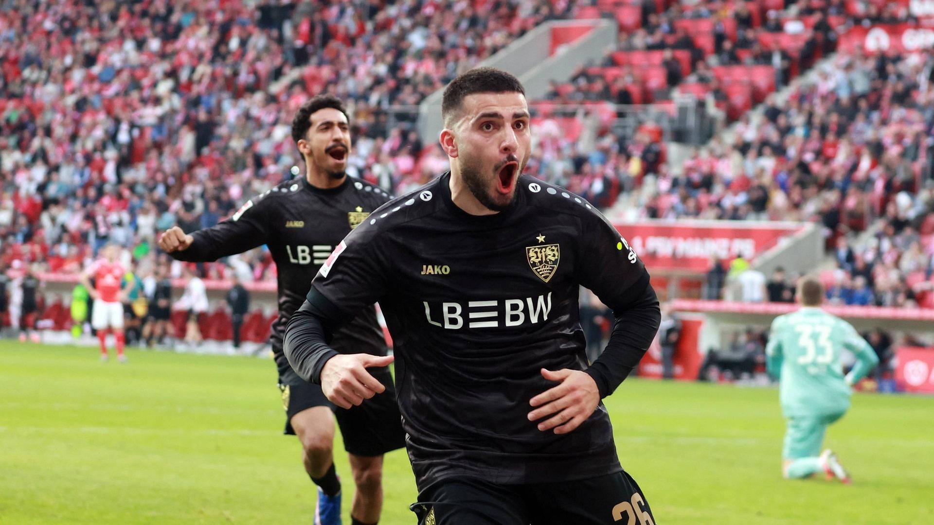 VfB-Angreifer Deniz Undav bejubelt seinen Treffer gegen Mainz 05 | IMAGO, Sportfoto Rudel