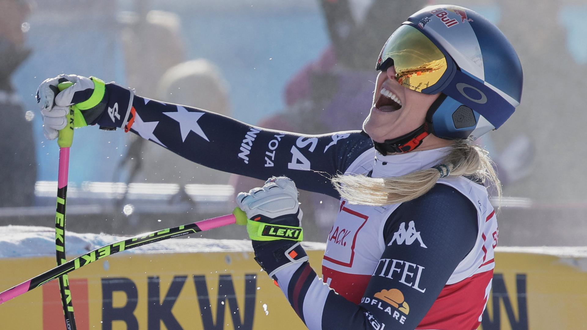 Lindsey Vonn im Zielraum in St. Moritz | AP