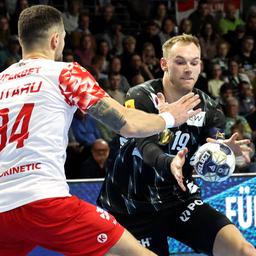 Füchse-Spieler Mathias Gidsel im Spiel gegen Minden. Quelle: imago images/Nordphoto