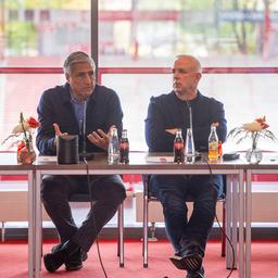 Christian Arbeit, Kaweh Niroomand, Dirk Zingler und Marco Baldi (v.l.n.r.) in einer Medienrunde der Initiative Berliner Proficlubs zur Unterstützung der Olympia-Bewerbung [Quelle: IMAGO / Matthias Koch]