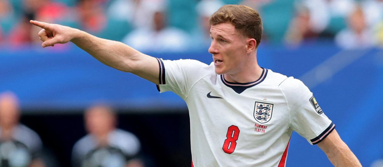Fußballprofi Elliot Anderson im Trikot der englischen Nationalmannschaft bei der WM 2026