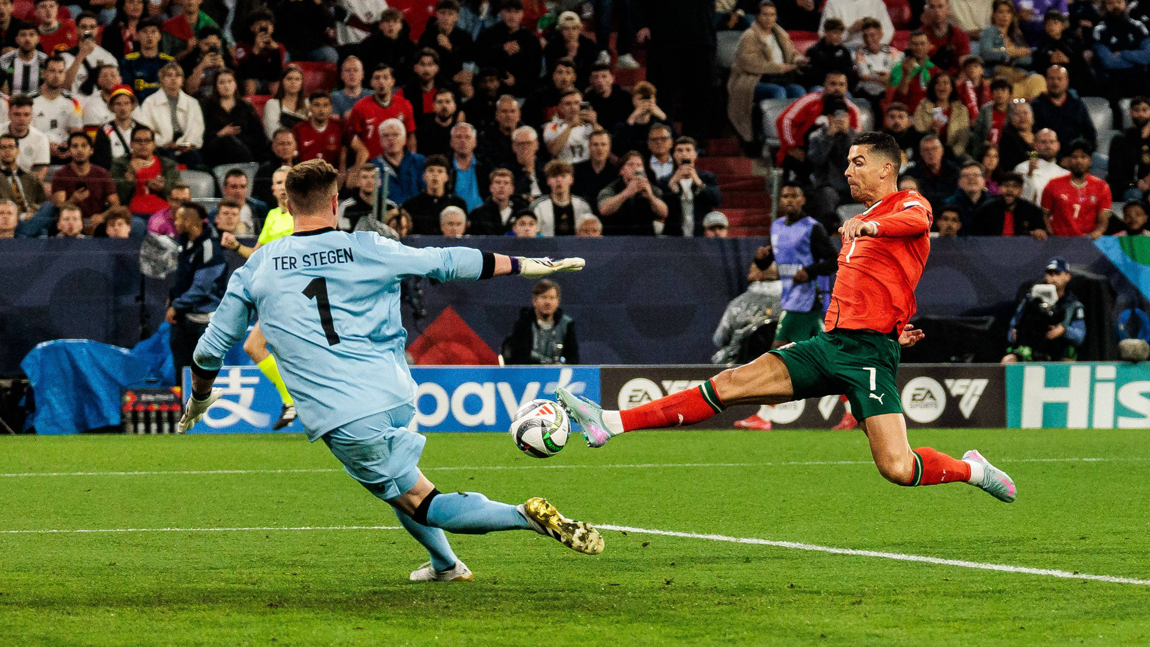 Cristiano Ronaldo mit dem Schuss gegen ter Stegen