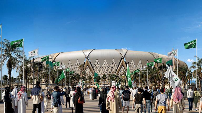 Das King Abdullah Sports City Stadium in Dschidda soll Platz für 58.432 Menschen haben. | Medienfotos "Saudi 2034 bid" Das King Abdullah Sports City Stadium in Dschidda soll Platz für 58.432 Menschen haben.