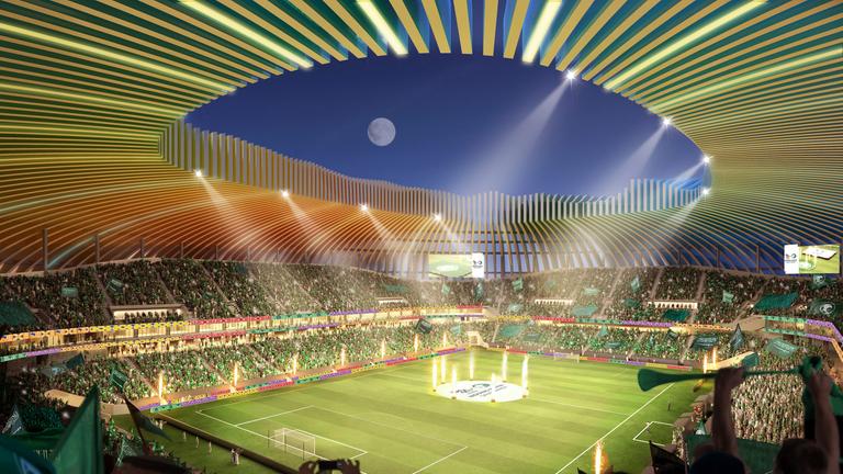 Das Qiddiya Coast Stadium in Dschidda soll Platz für 46.096 Menschen haben. | Medienfotos "Saudi 2034 bid" Das Qiddiya Coast Stadium in Dschidda soll Platz für 46.096 Menschen haben.