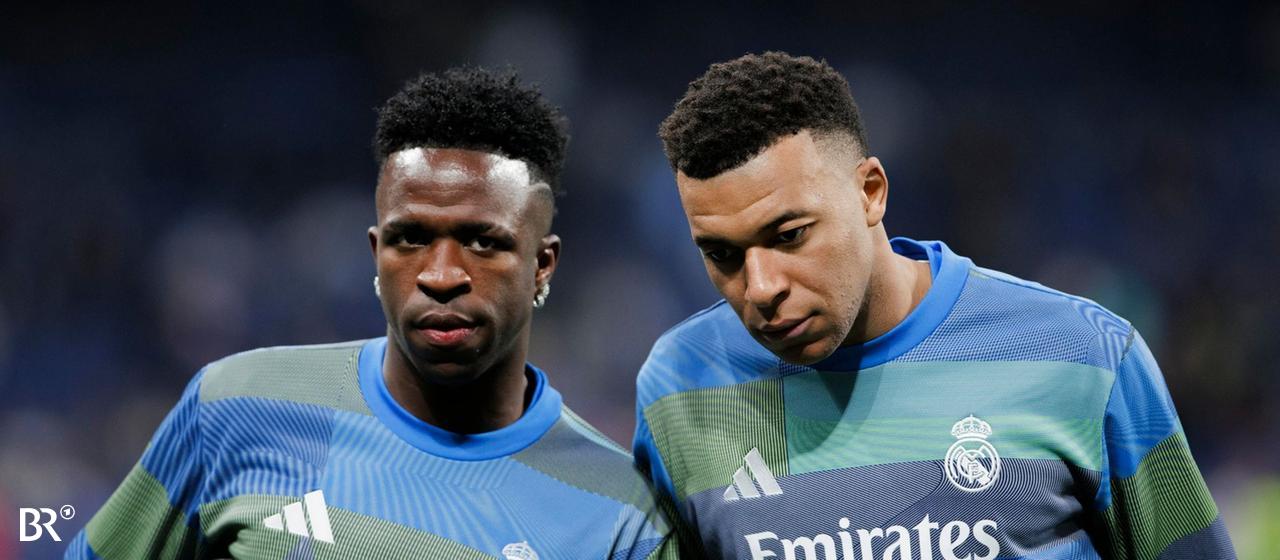 Die Real-Madrid-Stars Vinicius Jr. und Kylian Mbappé beim Aufwärmen