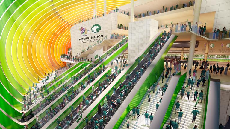 Das Qiddiya Coast Stadium in Dschidda soll Platz für 46.096 Menschen haben. | Medienfotos "Saudi 2034 bid" Das Qiddiya Coast Stadium in Dschidda soll Platz für 46.096 Menschen haben.