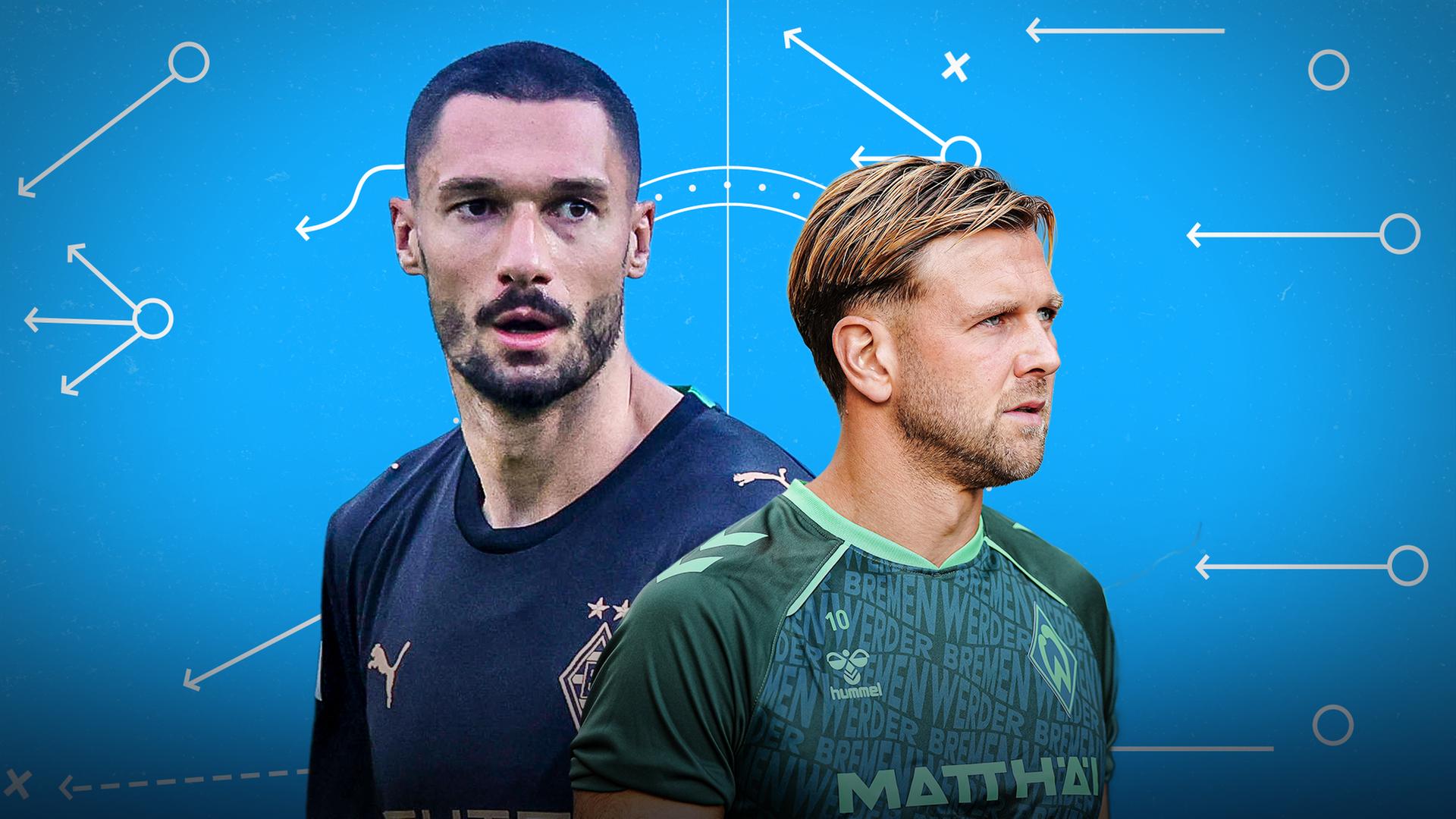 Gladbachs Tim Kleindienst (l.) und Bremens Nicklas Füllkrug sind die