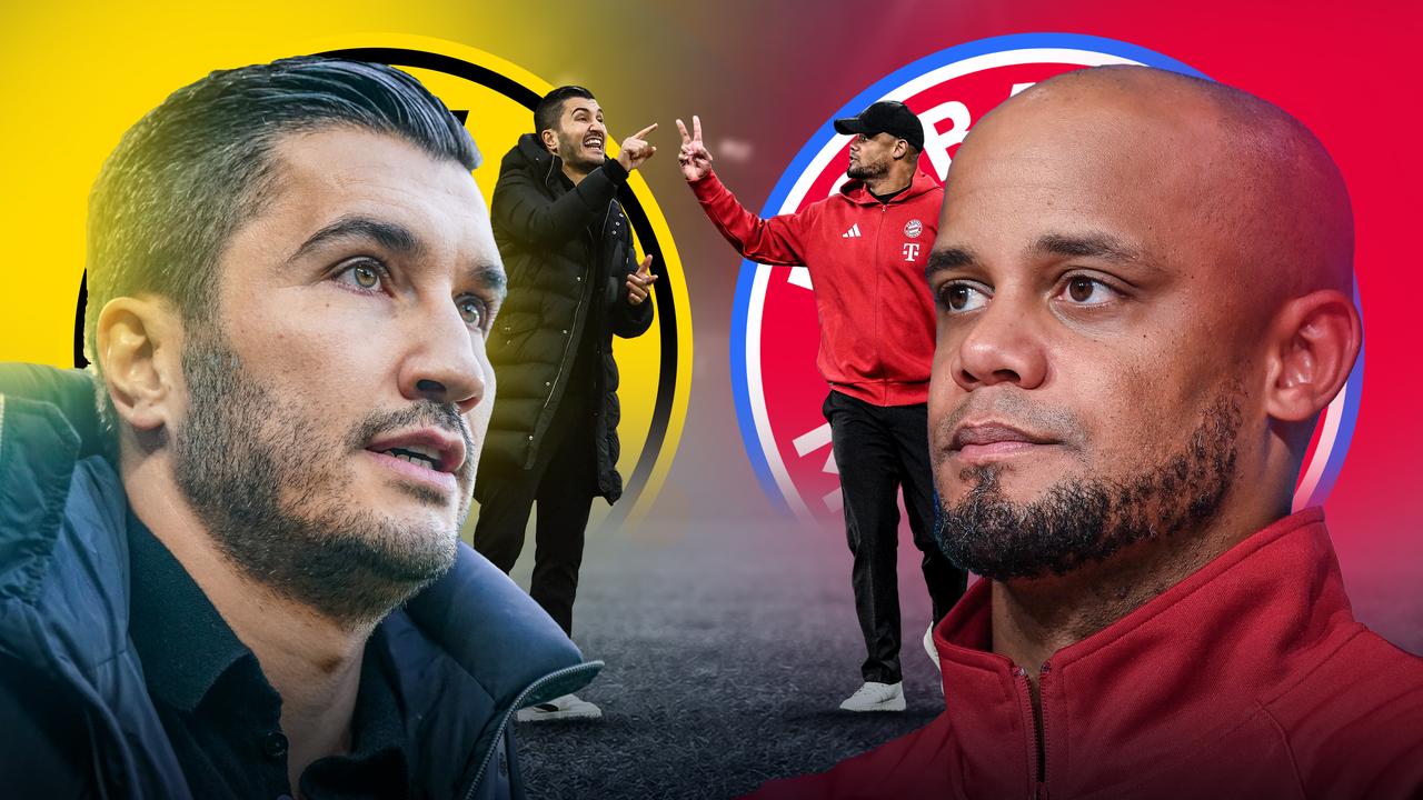 Duell zweier Trainer: Dortmunds Nuri Sahin (l.) und Bayerns Vincent Kompany  | IMAGO/Steinsiek.ch/HMB-Media/Ulmer/Teamfoto/Sven Simon