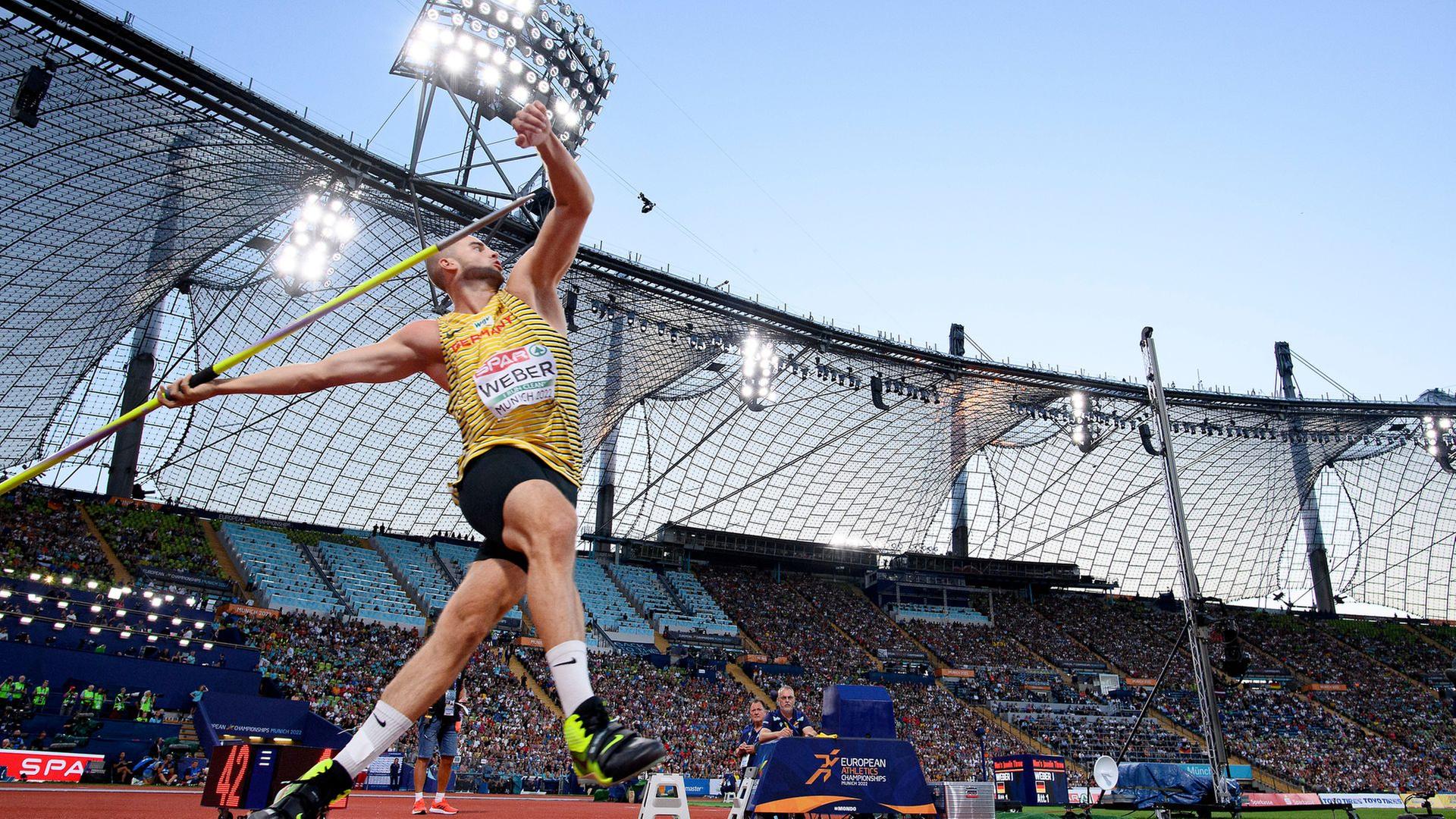 Speerwerfer Julian Weber im MÃ¼nchner Olympiastadion bei den European Championships 2022 | picture-alliance/dpa