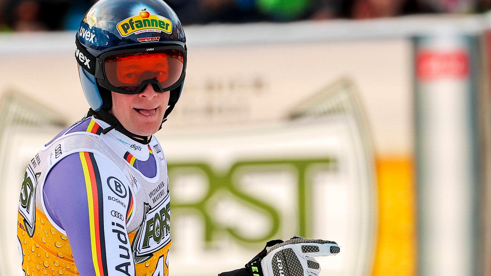 Simon Jocher jubelt beim Super G in Livigno | IMAGO/GEPA pictures/ Thomas Bachun