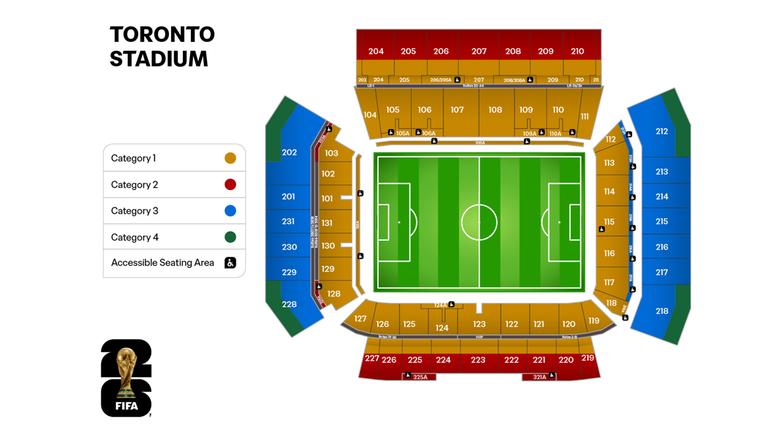 Sitzplan im Stadion Toronto für die WM 2026 | Screenshot Sitzplan im Stadion Toronto für die WM 2026