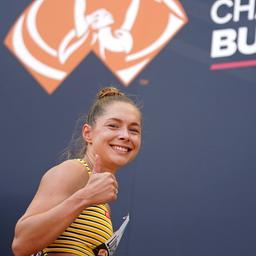 Sprinterin Gina Lückenkemper bei der Leichtathletik-WM in Budapest in Aktion.