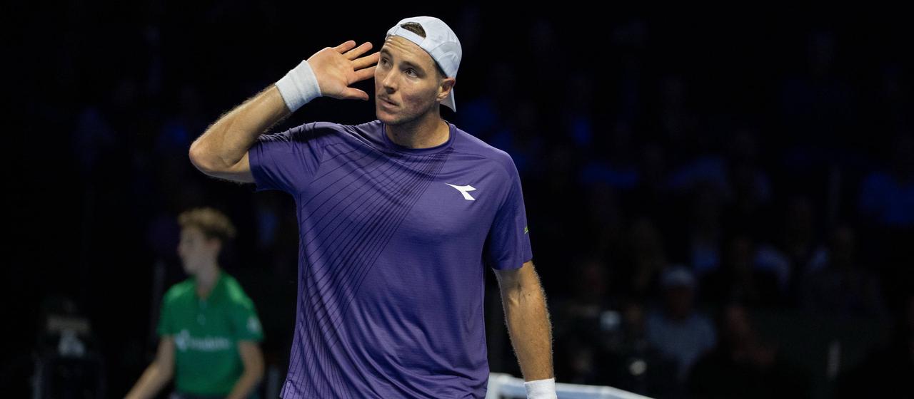 Jan-Lennard Struff celebrates during the 2026 Swiss Indoors Basel