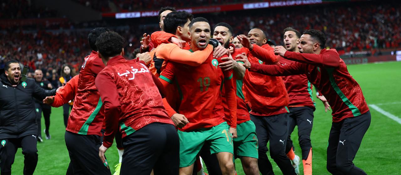 Marokkos Spieler bejubeln den Sieg über Nigeria im Halbfinale des Africa Cups