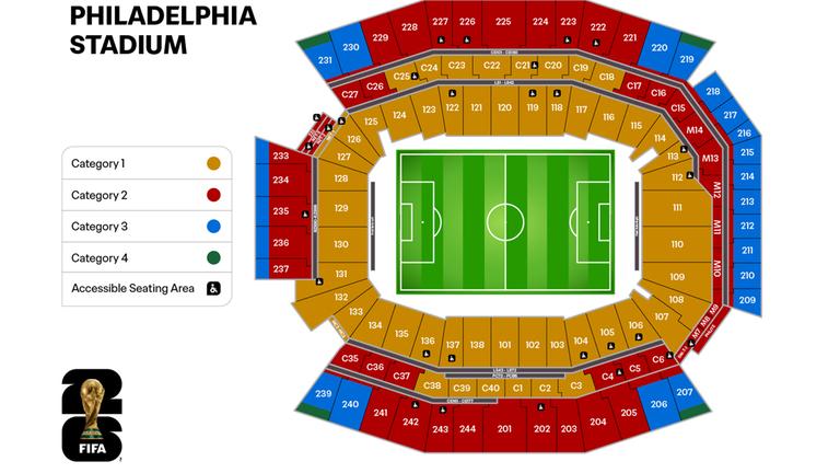 Sitzplan im Stadion Philadelphia für die WM 2026 | Screenshot Sitzplan im Stadion Philadelphia für die WM 2026