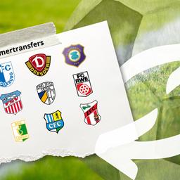 Die Grafik zeigt einen Zettel mit der Aufschrift "Sommertransfers". Darauf abgebildet sind die Logos aller Bundes- und Regionalligisten aus dem Osten. 
