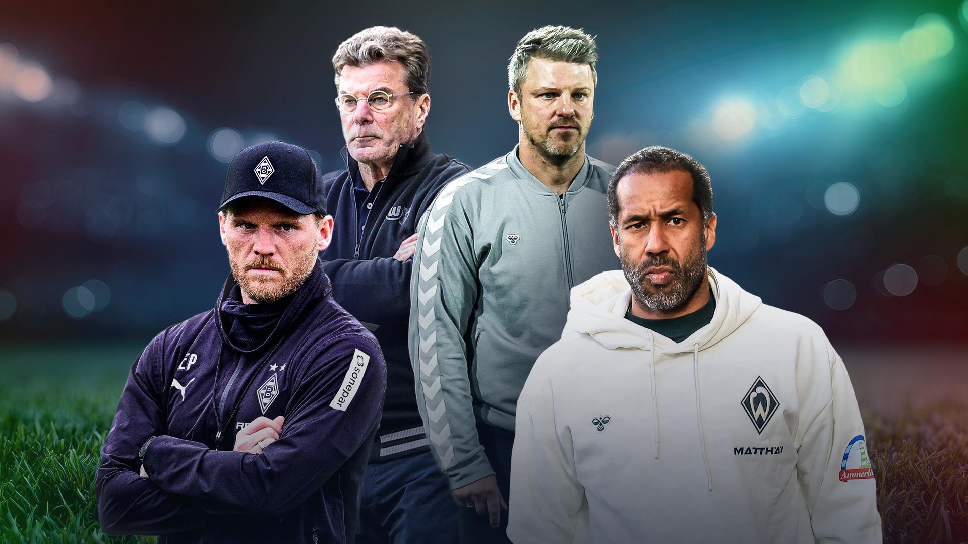 Eugen Polanski, Dieter Hecking, Lukas Kwasniok, Daniel Thioune - von links | WDR/Sportschau