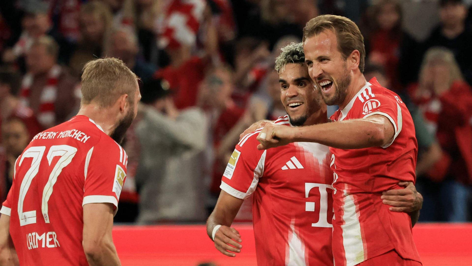 Jubel bei Konrad Laimer, Luis Diaz und Harry Kane | AFP/Karl-Josef Hildenbrand