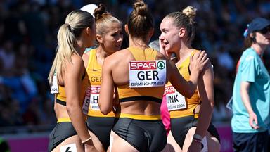 Die DLV-Staffel der Frauen bei der Leichtathletik-EM in Birmingham.